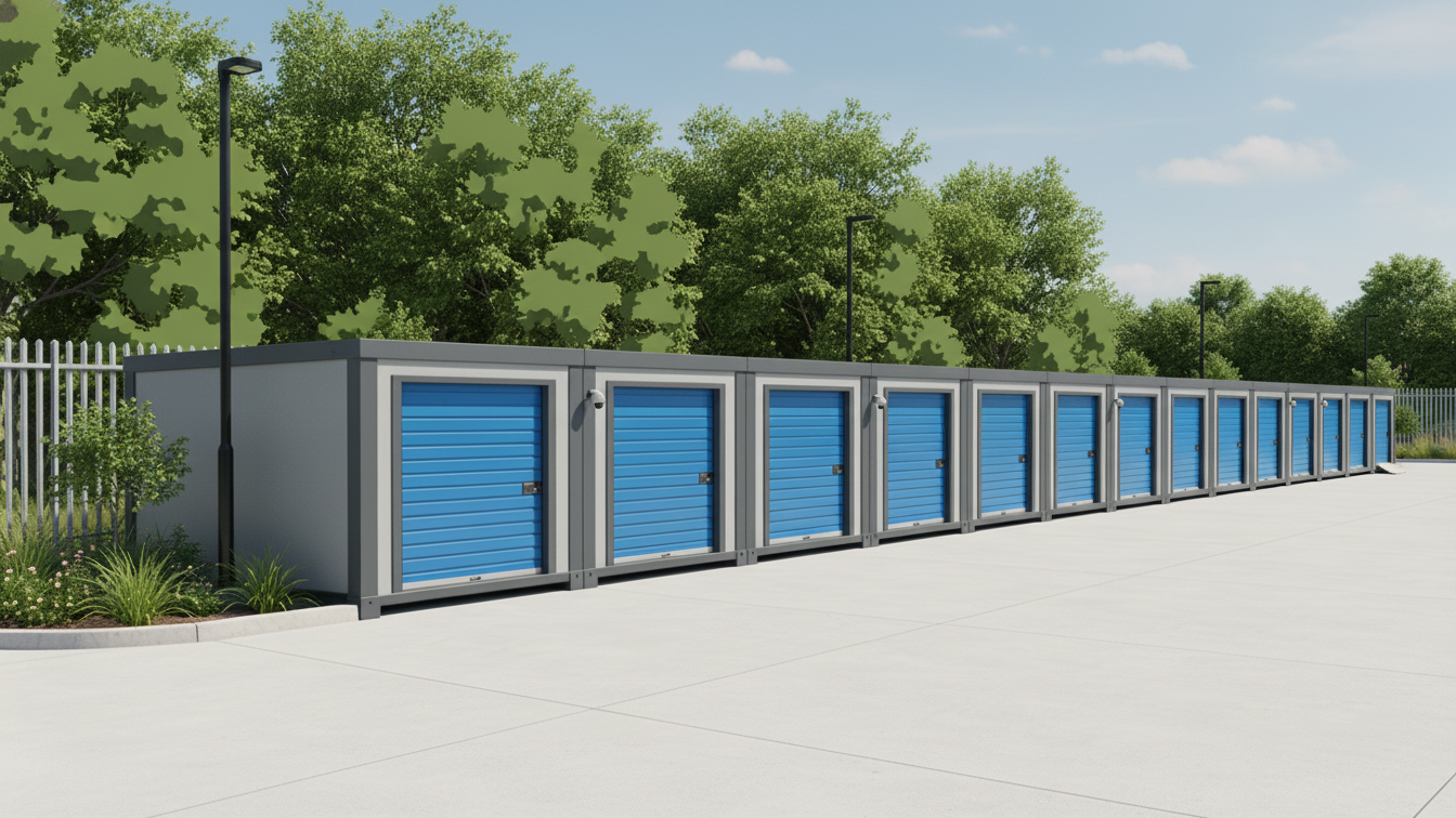 Artist’s impression of Strongholds modular storage units in the yard at the former Alloa police station, part of the Locked Self Storage development.